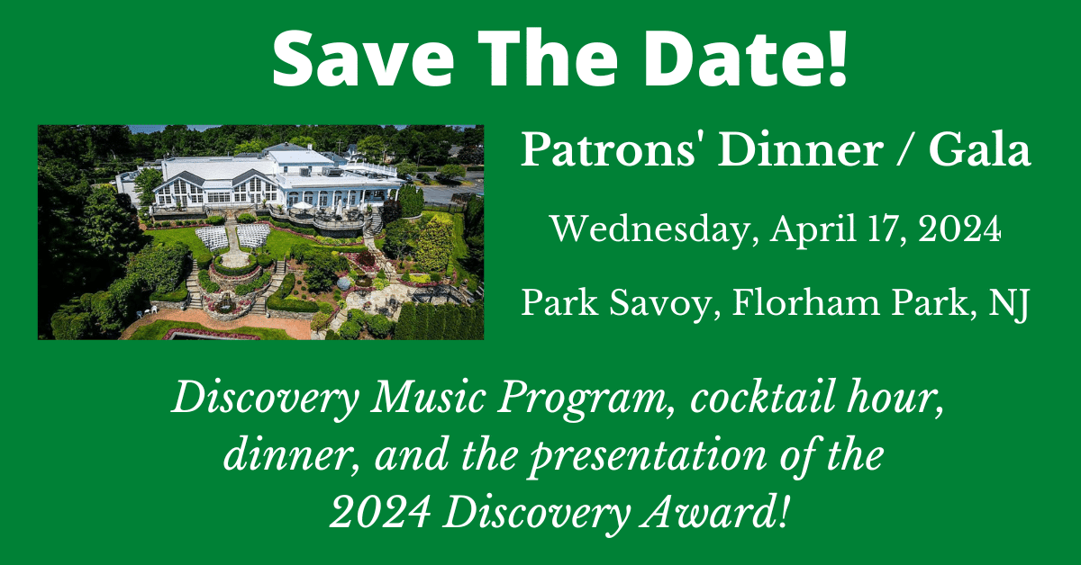 Patrons' Dinner / Gala on Wednesday, April 17, 2024 at The Park Savoy.