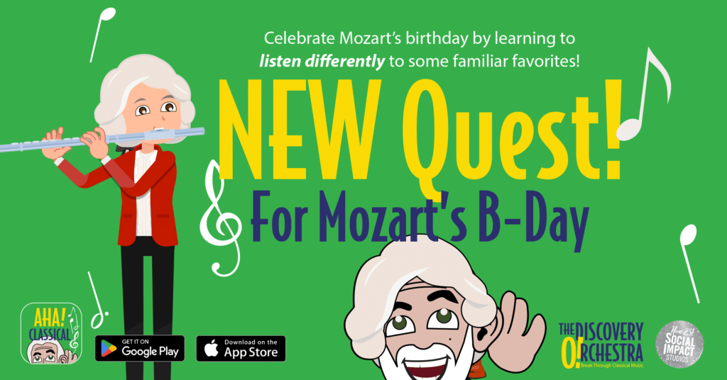 New Game Quest #6 celebrating Mozart's Birthday. Go to ahaclassical.com