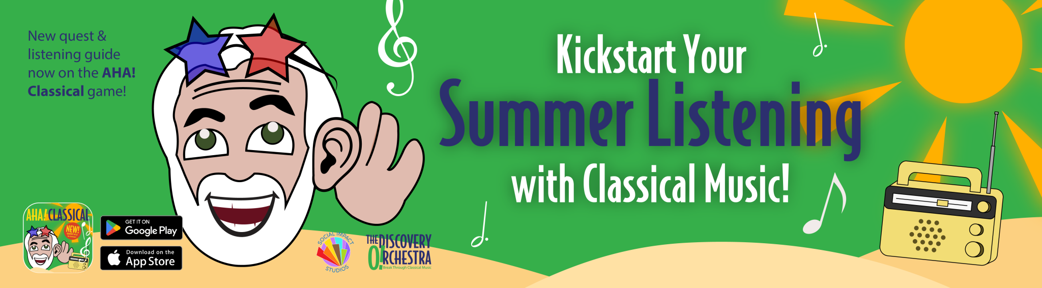Kickstart summer with our game app AHA! Classical, Quest 12. Download it from your app store. It's free!